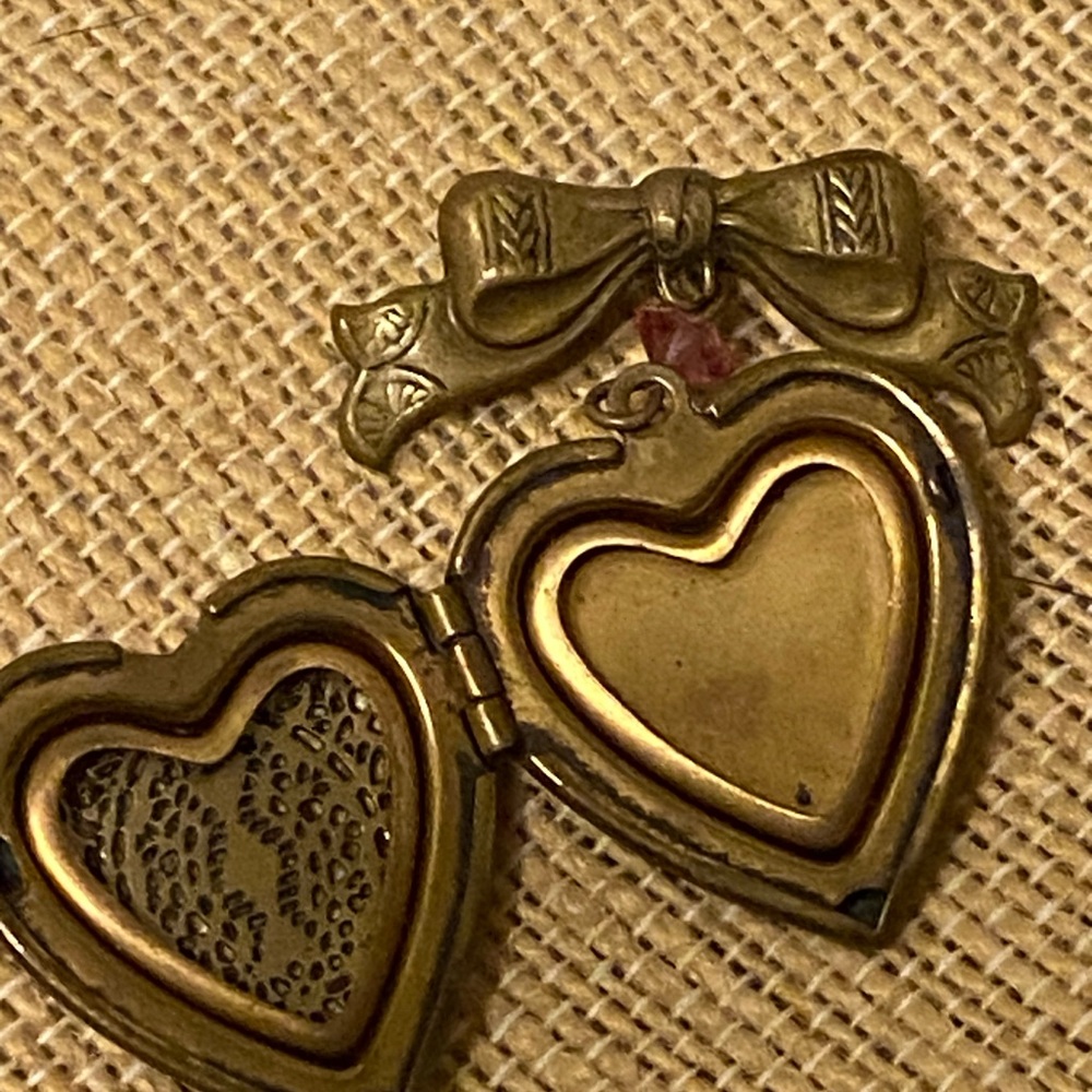 Vintage Gold Heart Locket Pin with Bow Accent